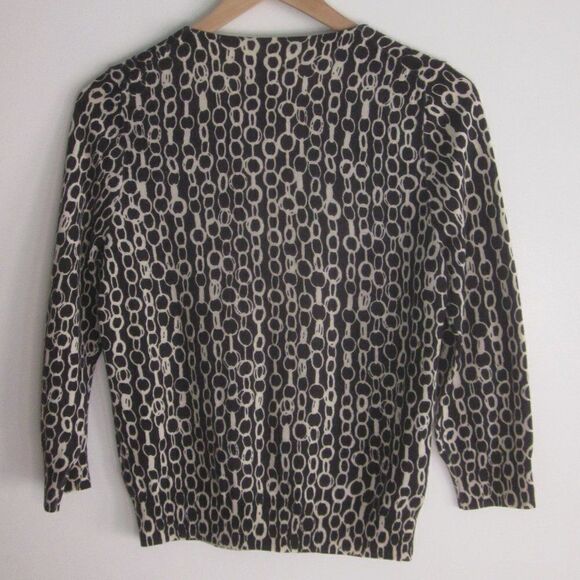 J Crew Womens Size M Button Front Wool Cardigan Black Chain Print Sweater 34" B - Picture 4 of 12